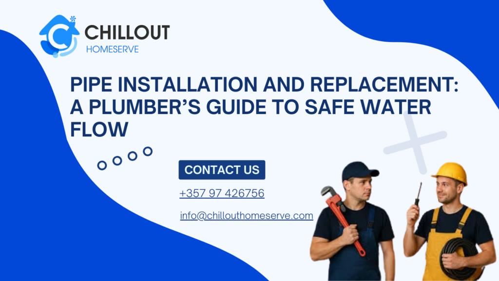Professional pipe installation and replacement work inside a residential home plumbing system