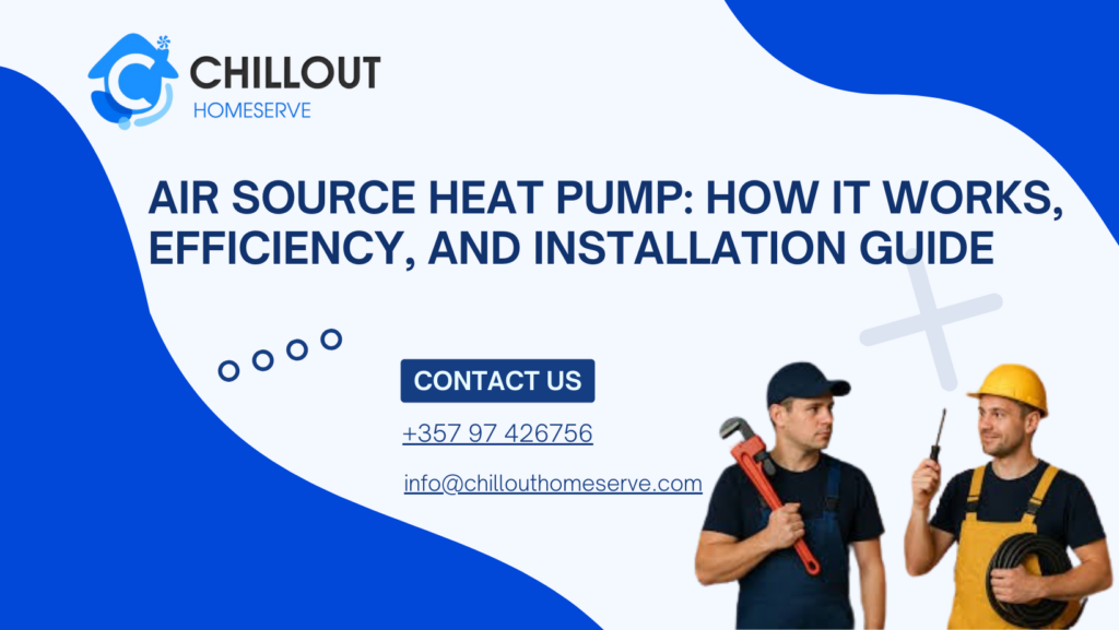 Air Source Heat Pump outdoor unit beside modern house