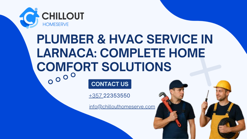 Professional plumber and HVAC technician servicing air conditioning and plumbing systems in a residential home in Larnac