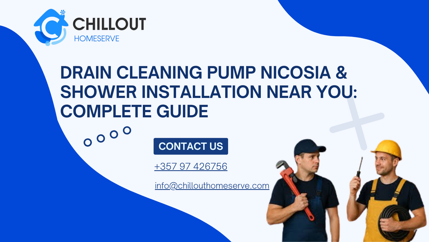 Plumber using drain cleaning pump while installing a modern shower system