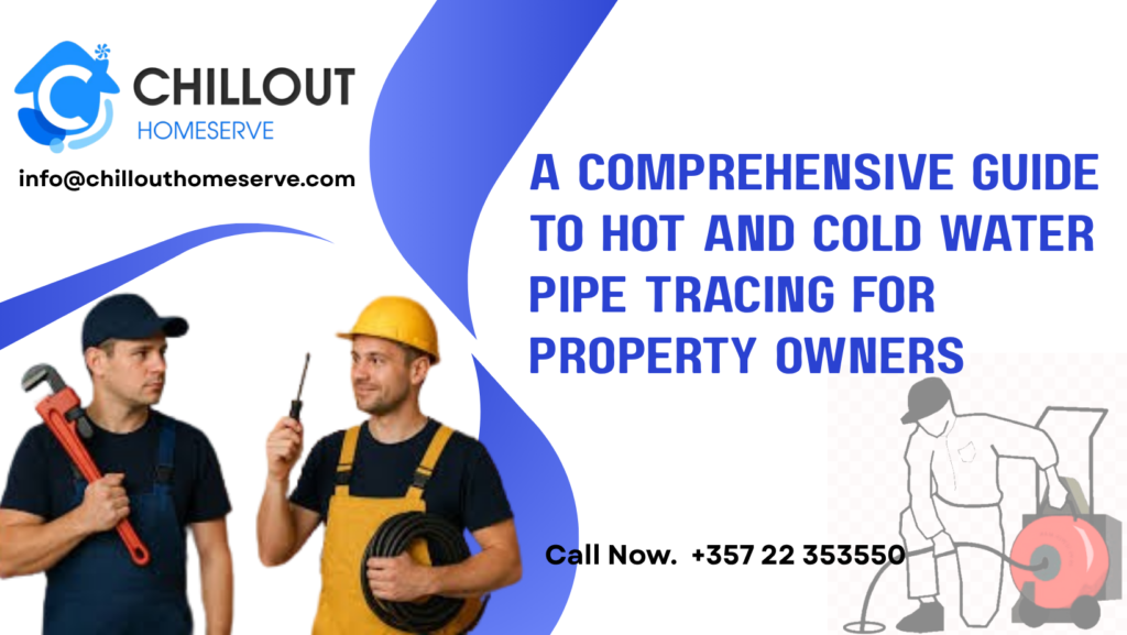 A professional technician tracking plumbing lines behind a wall during a hot and cold water pipe tracing
