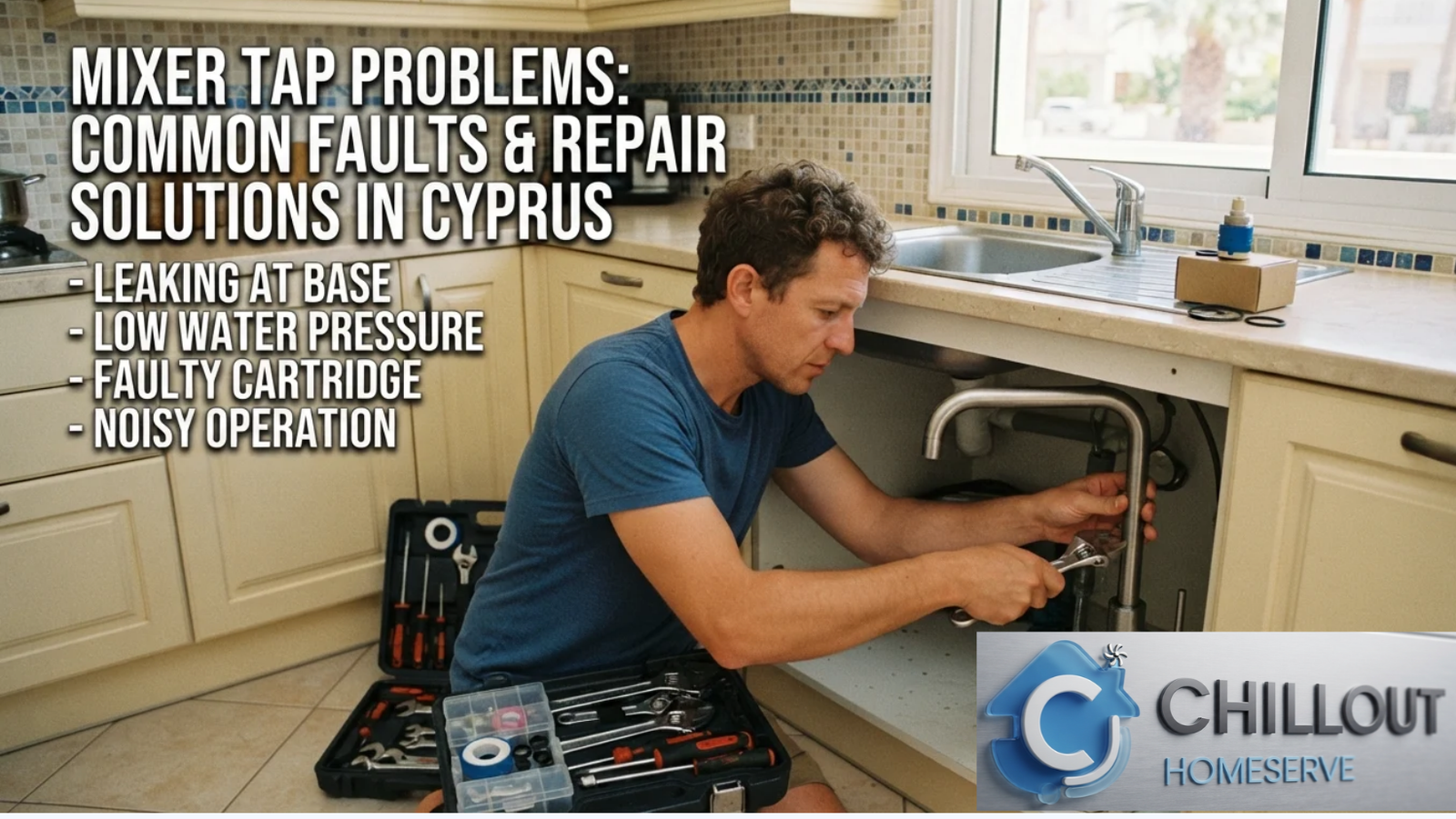 Plumber checking mixer tap problems and water leaks in Cyprus